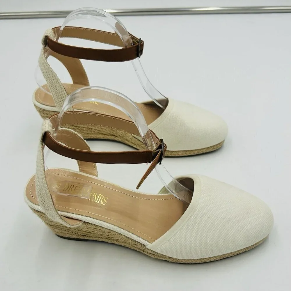 DREAM PAIRS Women's Closed Toe Size 8.5 Ankle Strap Espadrilles Wedge Sandals
